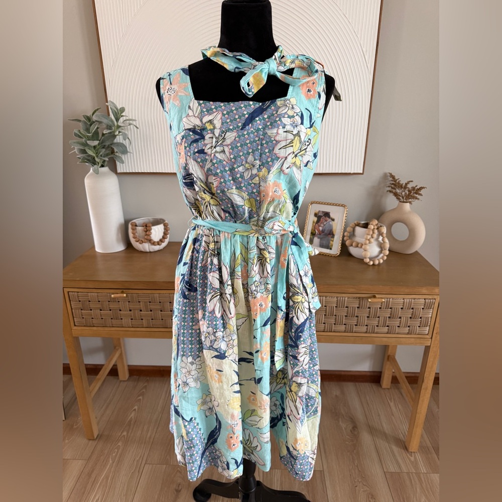 Malvin I love Linen Chic Floral Midi Multicolor Dress - Size L